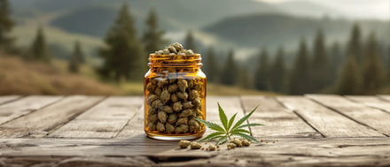 CBD Blüten im Glas vor Schwarzwald-Kulisse – CBD Shop Baden-Württemberg