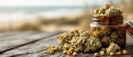 CBD Blüten im Glas in den Ostsee-Dünen – CBD Shop Mecklenburg-Vorpommern