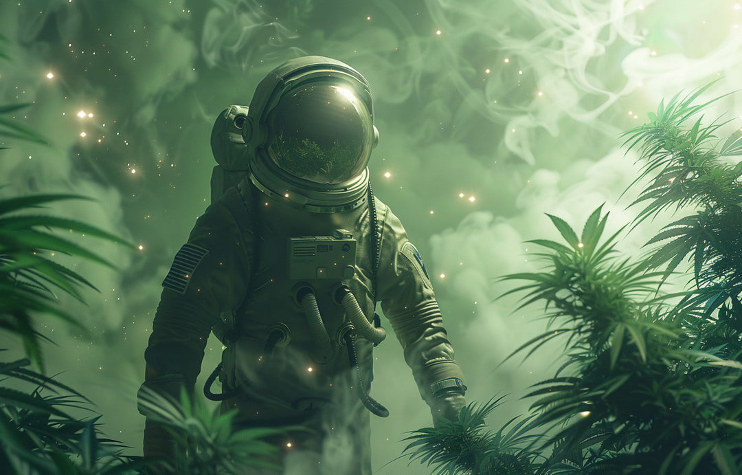 Hanf-Pflanzen mit einem Astronauten
