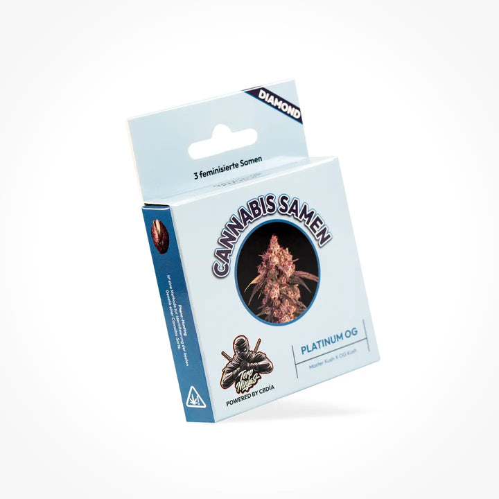 Eine Samen Verpackung der Sorte Platinum OG